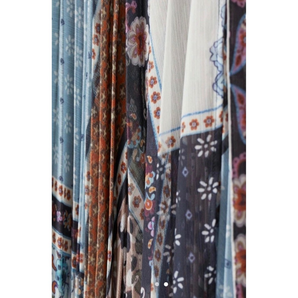 H&M Mismatched Patchwork Pleated Maxi Dress Blue White Paisley Floral Wrap 12 - Picture 10 of 11
